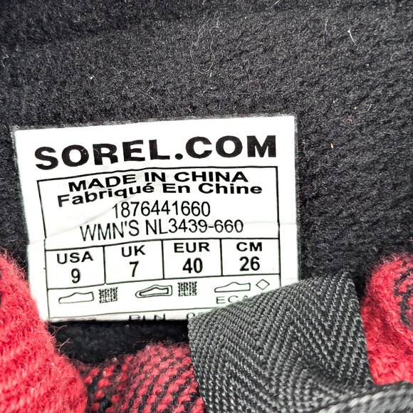 Sorel Women Whitney Short Lace up Snow Red Plaid Fabric Ankle Boots sz 9 - Picture 7 of 7